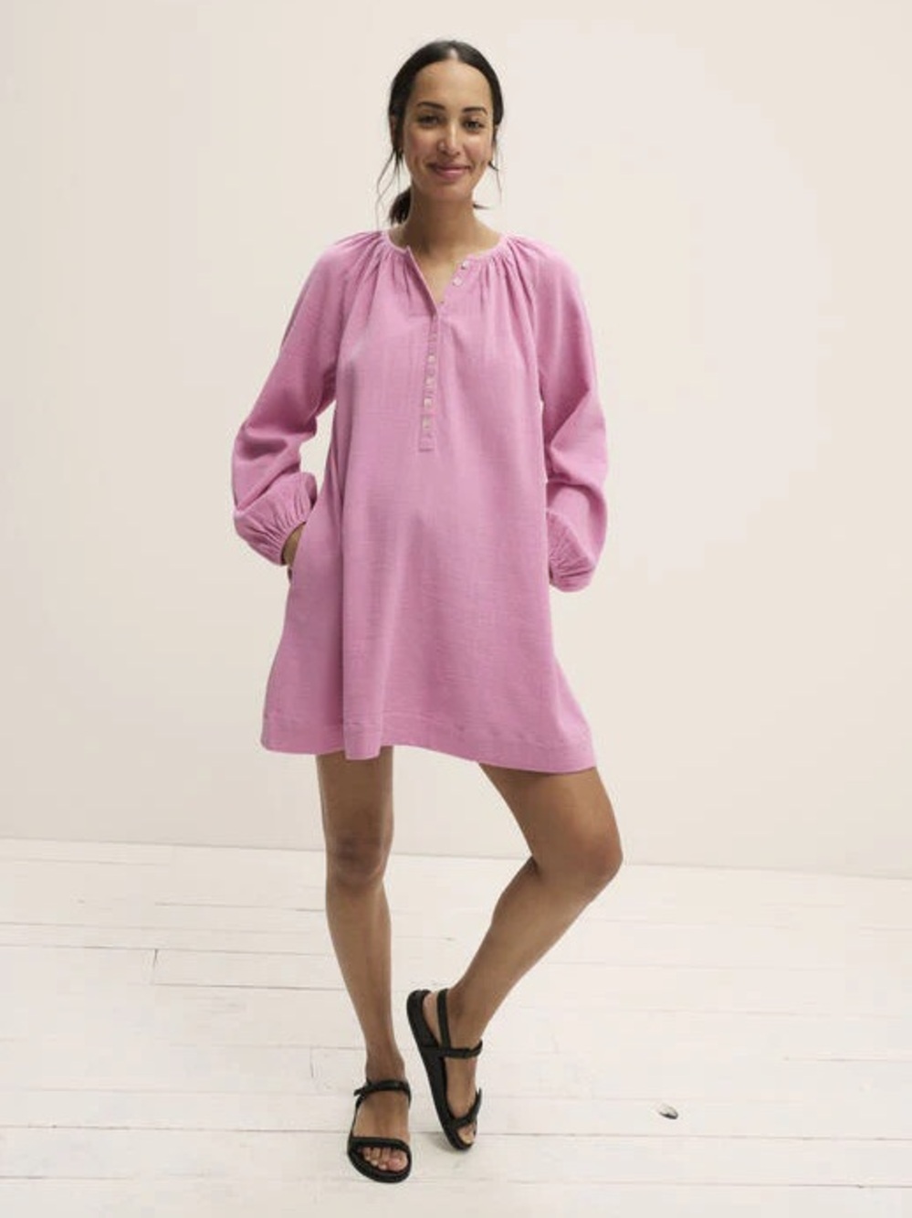 Hatch 100% Cotton Katia Shift Mini Dress in Orchid Pink, size S